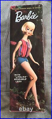 1964 MATTEL BLONDE AMERICAN GIRL BARBIE WithLIFELIKE BENDABLE LEGS. BOX & STAND