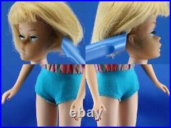 1965 Vintage Barbie AMERICAN GIRL #1070 Blonde swimsuit & shoes withhomemade box