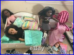 3 American Girl Dolls 2 African American PLUS trundle bed clothes shoes extras