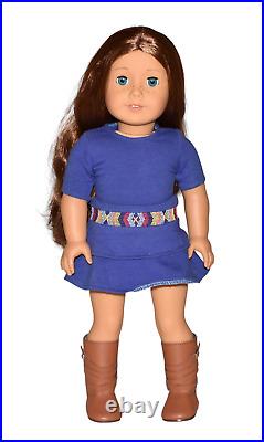 AMERICAN GIRL 2012 Saige 18 Doll Auburn Hair Blue Eyes Dress & Boots