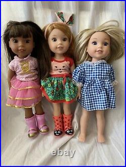 AMERICAN GIRL DOLL Wellie Wishers CAMILLE WILLA ASHLYN LOT Red Blond Brown Hair