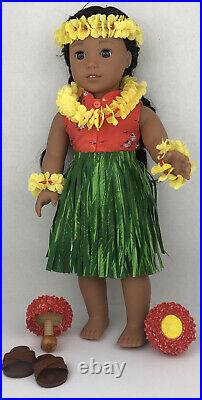 American Girl 18 Doll Nanea Mitchell with Book & Hula Items Used