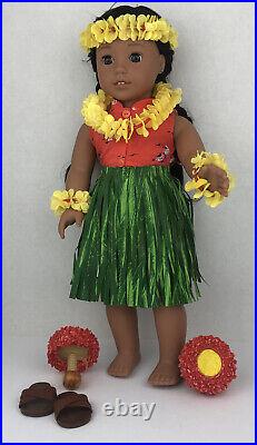 American Girl 18 Doll Nanea Mitchell with Book & Hula Items Used