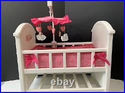 American Girl Bitty Baby Crib With Working Mobile & Bedding Complete EUC RETIRED