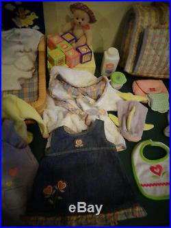 American Girl Bitty Baby Doll Lot Basket Diaper Bag Car Seat Clothing Bear Books