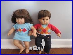 American Girl Bitty Baby Twins Boy Girl Dolls Brown Hair Brown Eyes Outfits Book
