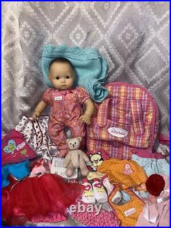 American Girl Bitty Baby brunette brown eye doll w Clothes Carrier Book Lot 2011