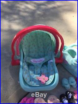 American Girl Bitty Baby doll crib, stroller, carrier and clothes