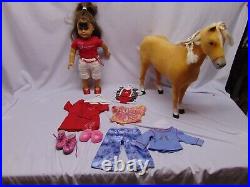 American Girl Doll 18 Boston with clothes jeans swimsuit shoes & blonde horse