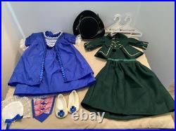 American Girl Doll 18 Felicity's Green Riding Outfit & Blue Party Dress