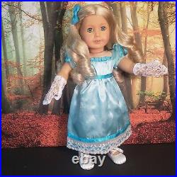 American Girl Doll Caroline Abbott Ice Blue Party Dress Blonde Curly Hair Refurb