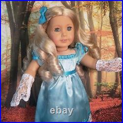 American Girl Doll Caroline Abbott Ice Blue Party Dress Blonde Curly Hair Refurb