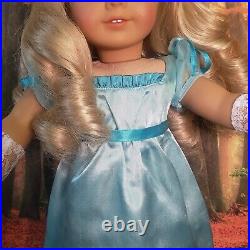 American Girl Doll Caroline Abbott Ice Blue Party Dress Blonde Curly Hair Refurb