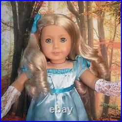 American Girl Doll Caroline Abbott Ice Blue Party Dress Blonde Curly Hair Refurb