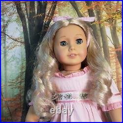 American Girl Doll Caroline Abbott Meet Dress Blonde Curly Hair Teal Eyes Refurb