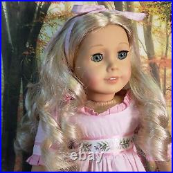 American Girl Doll Caroline Abbott Meet Dress Blonde Curly Hair Teal Eyes Refurb