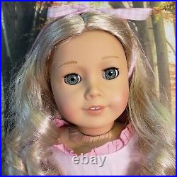 American Girl Doll Caroline Abbott Meet Dress Blonde Curly Hair Teal Eyes Refurb