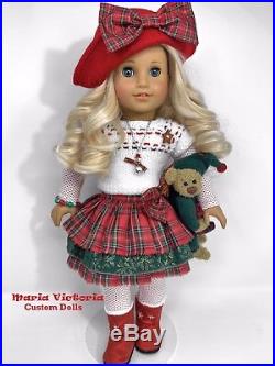 American Girl Doll Custom OOAK Christmas Holiday Curly Blonde Hair Blue Eyes