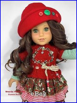 American Girl Doll Custom OOAK Christmas Holiday Curly Brown Hair Green Eyes
