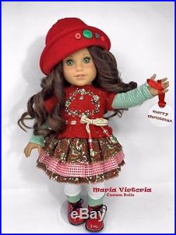 American Girl Doll Custom OOAK Christmas Holiday Curly Brown Hair Green Eyes
