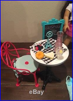 American Girl Doll Grace's Bakery HUGE lot Bistro Pastry Cart + Dog + Clothes