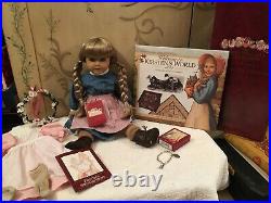 American Girl Doll Kirsten Retired, birthday dress, charm & bracelet, book Withbox