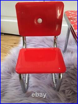 American Girl Doll Molly CHROME TABLE & CHAIRS Retro Red Vinyl Diner Kitchen Set