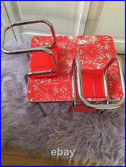 American Girl Doll Molly CHROME TABLE & CHAIRS Retro Red Vinyl Diner Kitchen Set