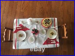 American Girl Doll Molly Drop Leaf Wooden table, chairs, and china tea set