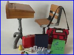 American Girl Doll Mollys School Desk, Bag & Supplies, Red Lunchbox & Food 1940s