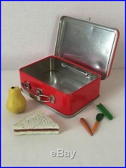 American Girl Doll Mollys School Desk, Bag & Supplies, Red Lunchbox & Food 1940s