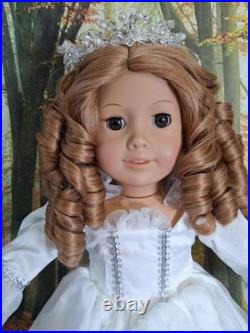 American Girl Doll OOAK Princess Crown Brown Curly Hair White Gown Brown Eyes