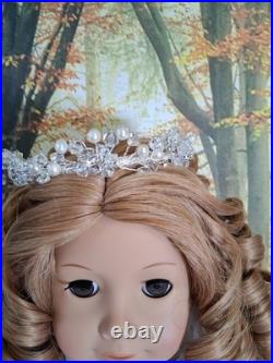 American Girl Doll OOAK Princess Crown Brown Curly Hair White Gown Brown Eyes