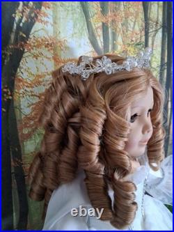 American Girl Doll OOAK Princess Crown Brown Curly Hair White Gown Brown Eyes