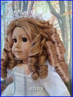 American Girl Doll OOAK Princess Crown Brown Curly Hair White Gown Brown Eyes