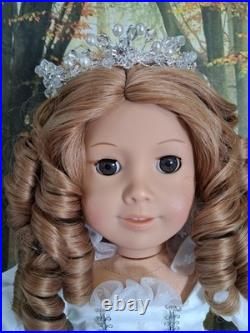 American Girl Doll OOAK Princess Crown Brown Curly Hair White Gown Brown Eyes