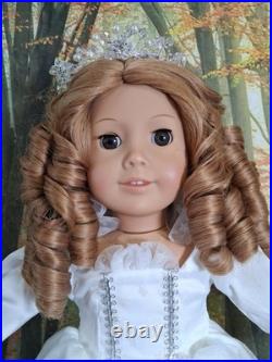American Girl Doll OOAK Princess Crown Brown Curly Hair White Gown Brown Eyes