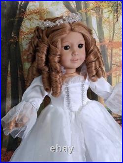 American Girl Doll OOAK Princess Crown Brown Curly Hair White Gown Brown Eyes