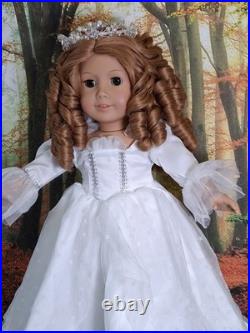 American Girl Doll OOAK Princess Crown Brown Curly Hair White Gown Brown Eyes