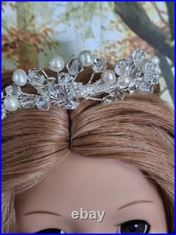 American Girl Doll OOAK Princess Crown Brown Curly Hair White Gown Brown Eyes