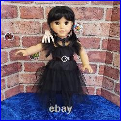 American Girl Doll OOAK Wednesday Addams Black Raven Dress Boots Thing Refubed