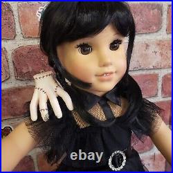 American Girl Doll OOAK Wednesday Addams Black Raven Dress Boots Thing Refubed