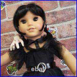 American Girl Doll OOAK Wednesday Addams Black Raven Dress Boots Thing Refubed