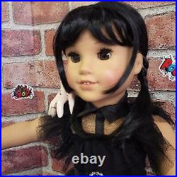 American Girl Doll OOAK Wednesday Addams Black Raven Dress Boots Thing Refubed