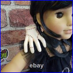 American Girl Doll OOAK Wednesday Addams Black Raven Dress Boots Thing Refubed