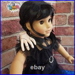 American Girl Doll OOAK Wednesday Addams Black Raven Dress Boots Thing Refubed