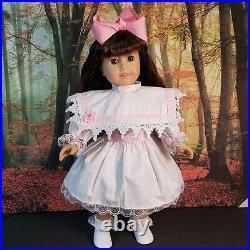 American Girl Doll Samantha Brown & Hair Eyes White Pink Party Dress Refurbed
