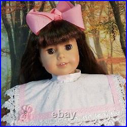 American Girl Doll Samantha Brown & Hair Eyes White Pink Party Dress Refurbed