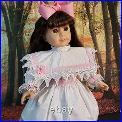 American Girl Doll Samantha Brown & Hair Eyes White Pink Party Dress Refurbed