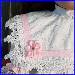 American Girl Doll Samantha Brown & Hair Eyes White Pink Party Dress Refurbed